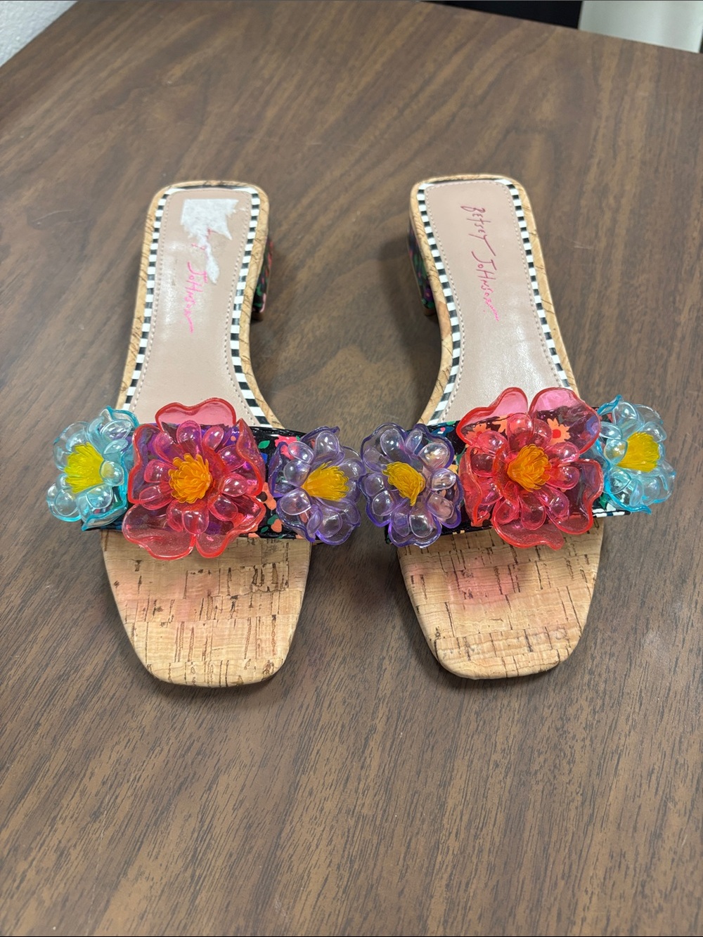 Betsey Johnson Multi-Color Floral Resin Slide Mules